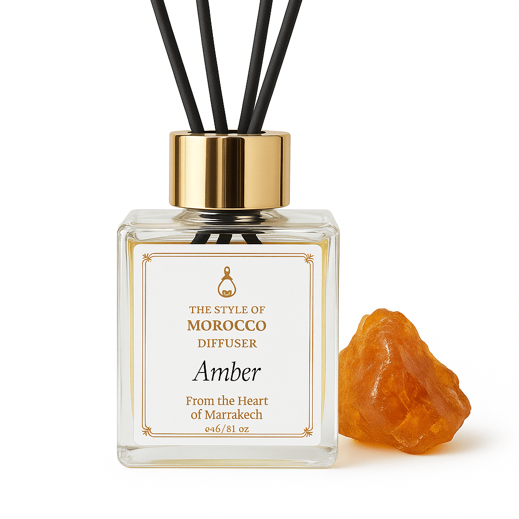 Luxe Amber geurstokjes diffuser 100ml vierkant glas - Marokkaanse reed diffuser Elegant Edition
