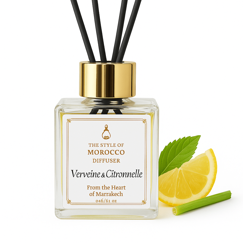 Luxe Verveine & Citronelle geurstokjes diffuser 100ml vierkant glas - Marokkaanse reed diffuser Elegant Edition
