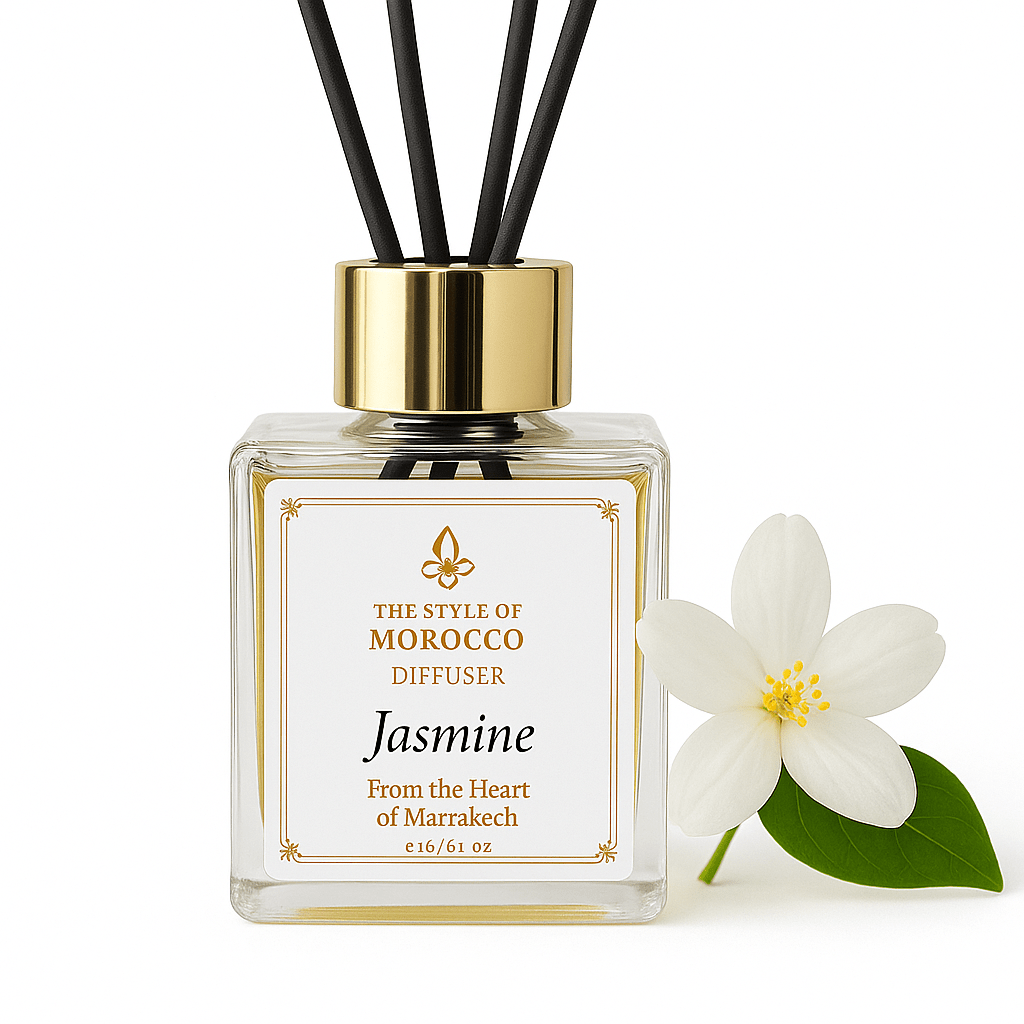 Luxe Jasmijn geurstokjes diffuser 100ml vierkant glas - Marokkaanse reed diffuser Elegant Edition
