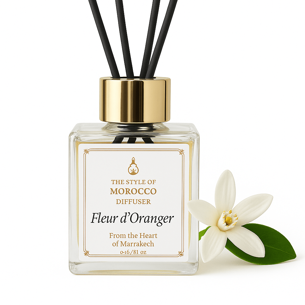 Luxe Fleur D'Oranger geurstokjes diffuser 100ml vierkant glas - Marokkaanse reed diffuser Elegant Edition
