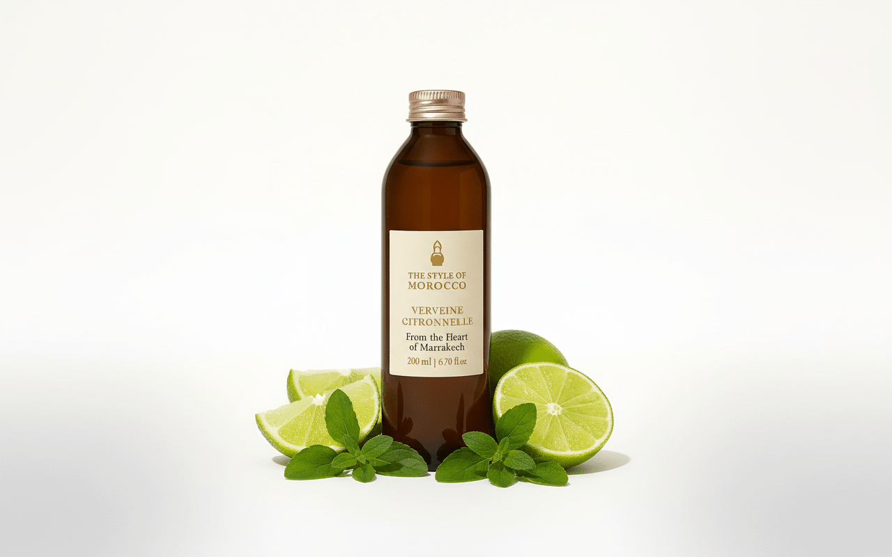 Afbeelding van een 200 ml diffuser navulling van The Style of Morocco in een elegante fles.